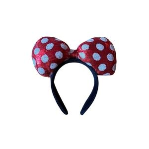 Disney parks Minnie Mouse Ears Headband Adult One Size Red Sequin Bow Polka Dot